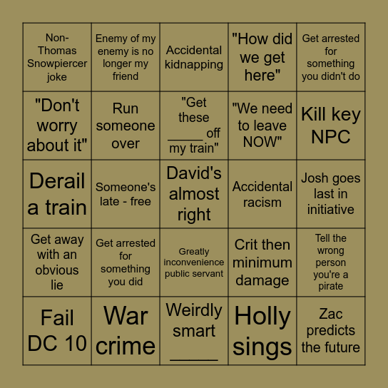 Wild West Campaign Bingo Card