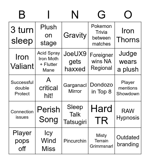 Orlando Regionals Bingo Card