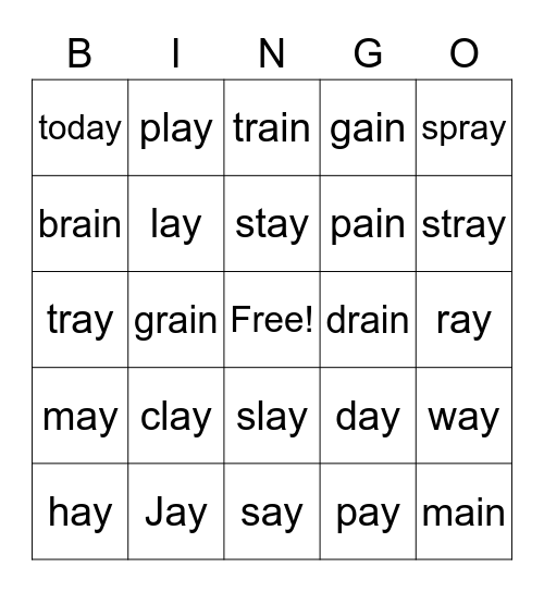 Long a (ai, ay) BINGO Card