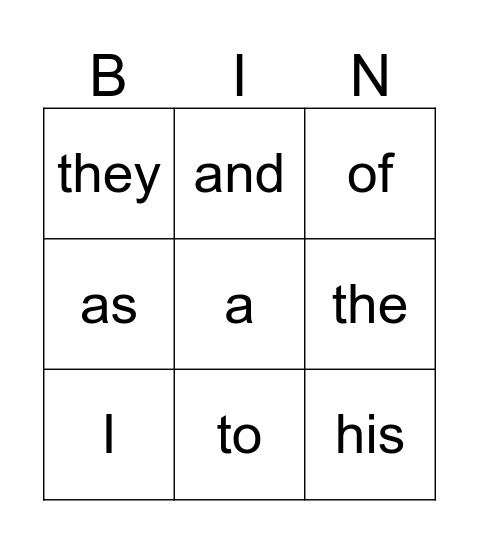 Sight Word Bingo Lists 1 & 2 Bingo Card