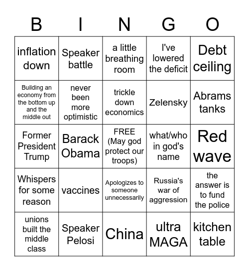 State of the Biden Bingo Card