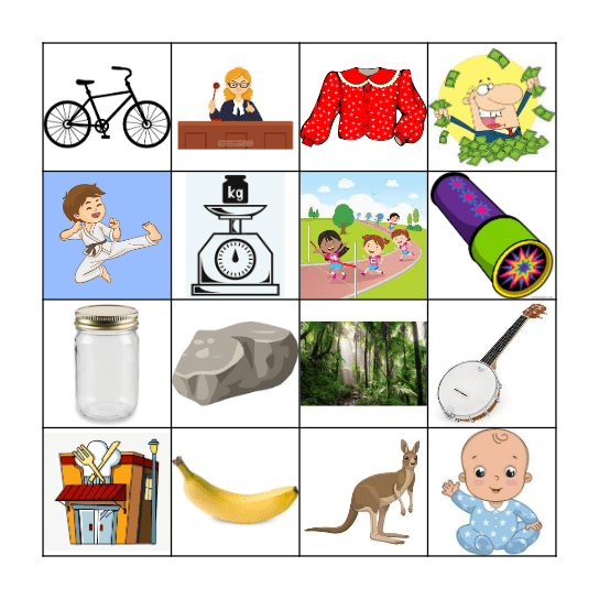 Bb, Rr, Jj, Kk Bingo Card