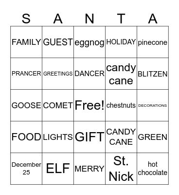 Christmas Bingo Card