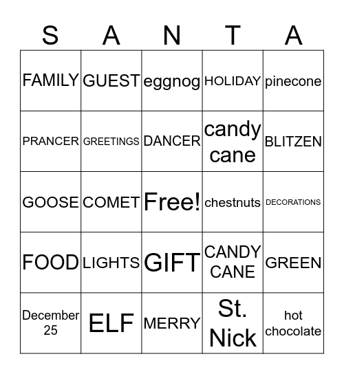 Christmas Bingo Card