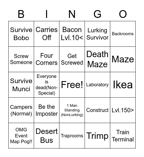 Evade Bingo Card