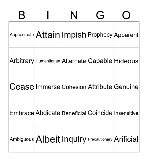 Chapter 9 Review Bingo Card