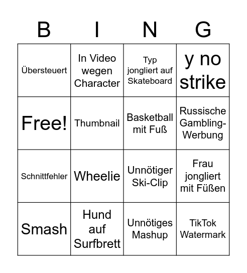 Banananana Bingo Card