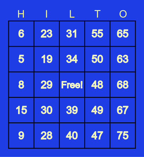 Hilton Safety Bingo Card