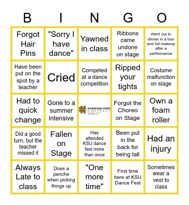 Dancer Bingo! Bingo Card