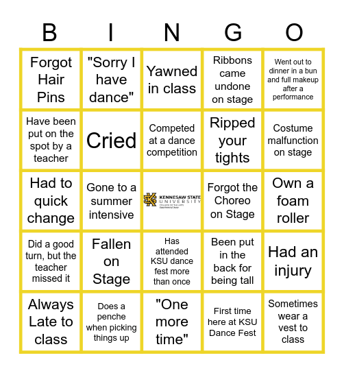 Dancer Bingo! Bingo Card