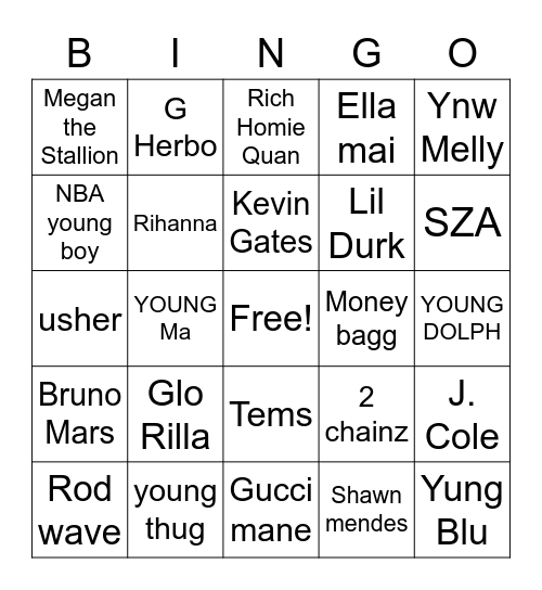 Name the Artist Bingo Card