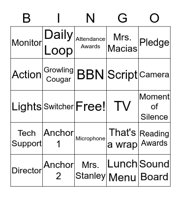 Brauchle BBN Bingo Card