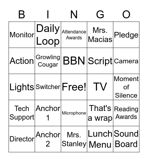 Brauchle BBN Bingo Card