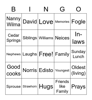 FAMILY BINGO Card