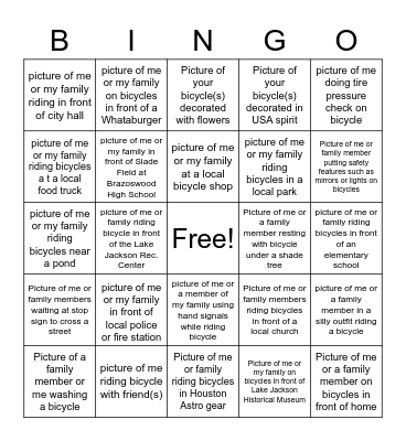 Lake Jackson Bicycle Bingo Card