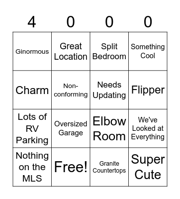 Realtor Lingo Bingo Card