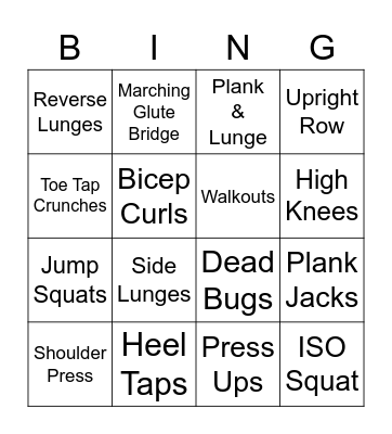 Workout of the Day Bingo Card