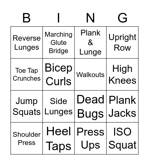 Workout of the Day Bingo Card