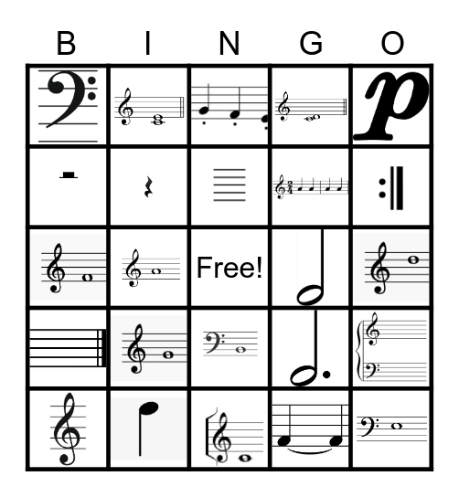 Piano Symbol Bingo Card
