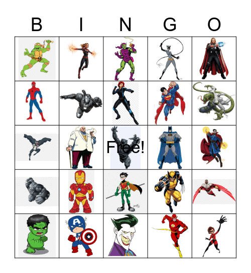 Bingo Superheroes Bingo Card