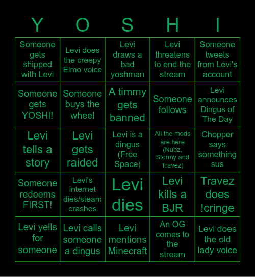 Leviyuh Bingo (YOSHI) Bingo Card