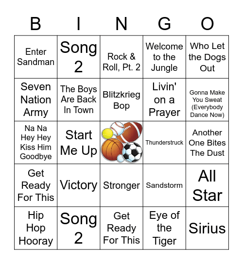 Sports Stadium Music Bingo Card