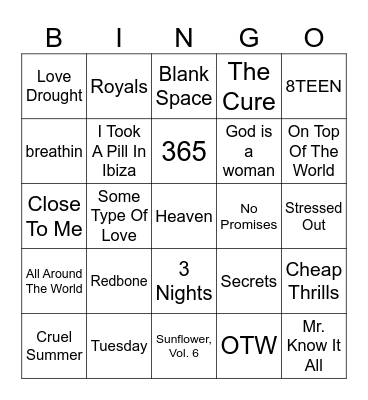 2010's Pop Bingo Card