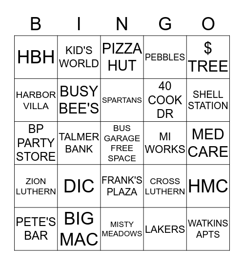 THUMB AREA TRANSIT Bingo Card