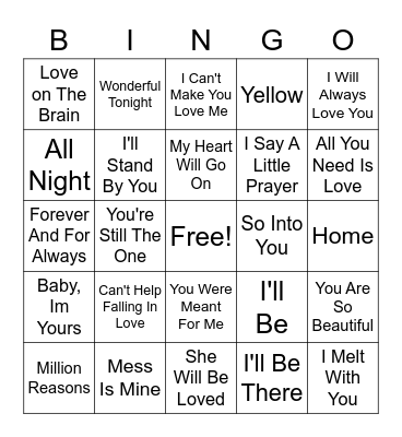 Love Songs BBS Round 1 Bingo Card