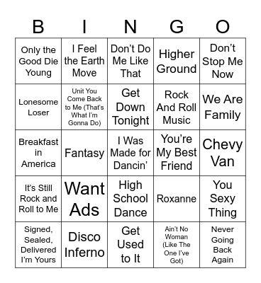 70's Bops Bingo Card