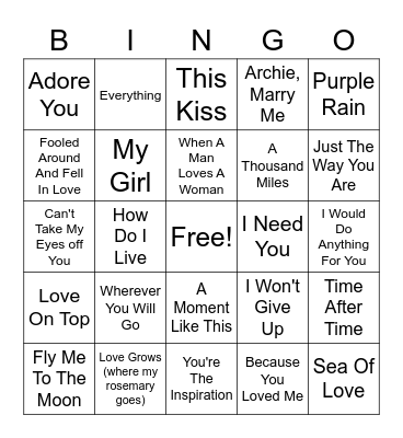 Love Songs BBS Round 2 Bingo Card