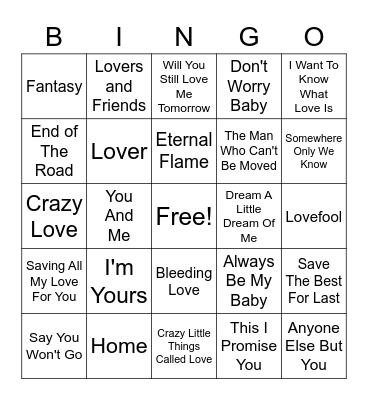 Love Songs BBS 3 Bingo Card