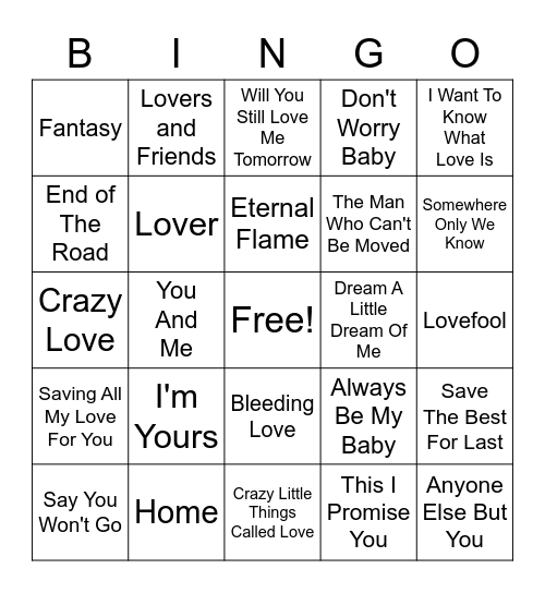 Love Songs BBS 3 Bingo Card