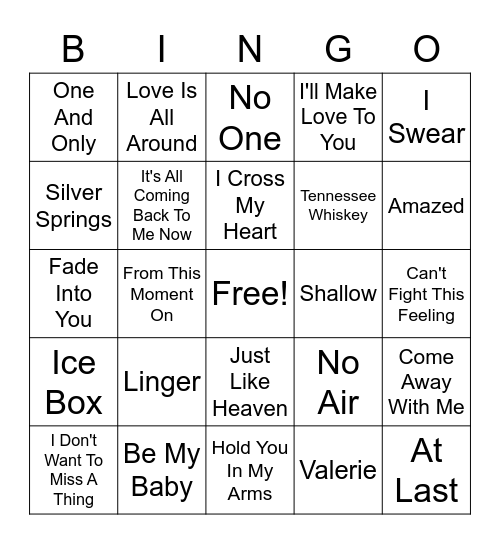 Love Songs BBS Blackout Bingo Card