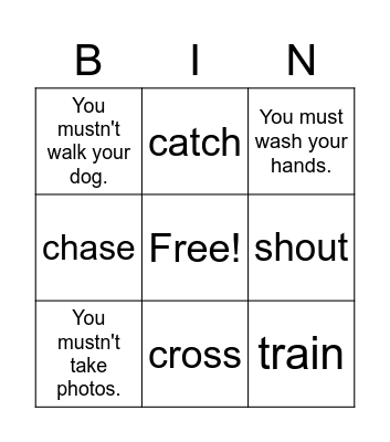 UNIT 10 - IN THE PARK Bingo Card