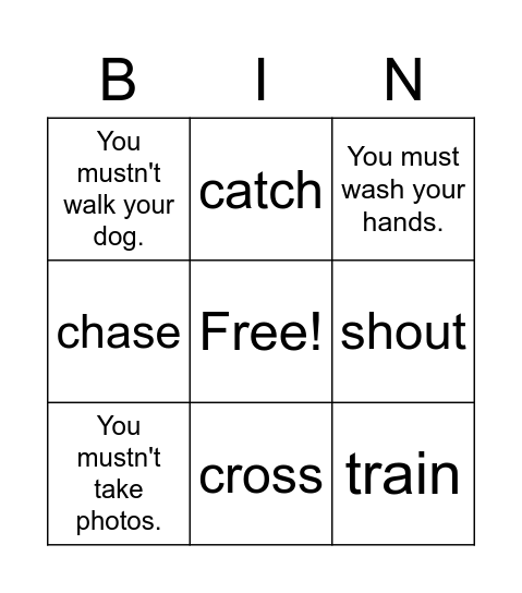 UNIT 10 - IN THE PARK Bingo Card