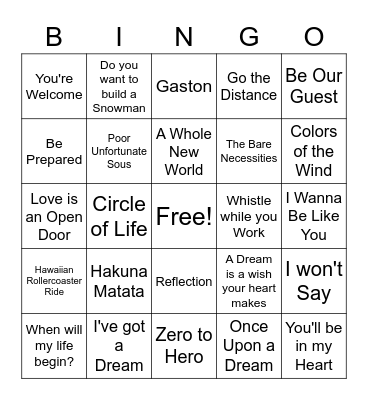 Disney Bingo Card