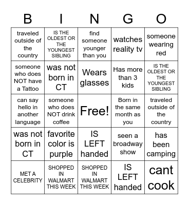 GETTING TO KNOW YOU Bingo Card