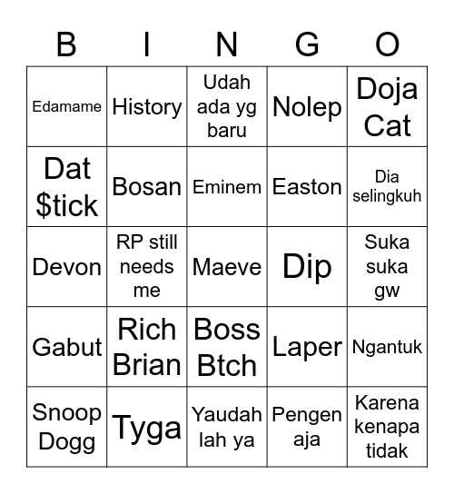 Joji Bingo Card