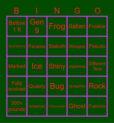 Pokemon SV Surprise trade Bingo Card