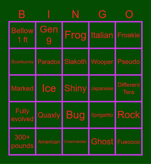 Pokemon SV Surprise trade Bingo Card