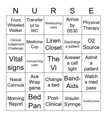 NUR 152 Day 1 Bingo Card