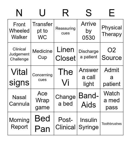 NUR 152 Day 1 Bingo Card