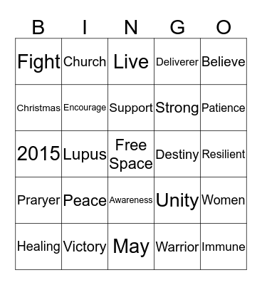 Lupus Awareness 2015 Bingo Card