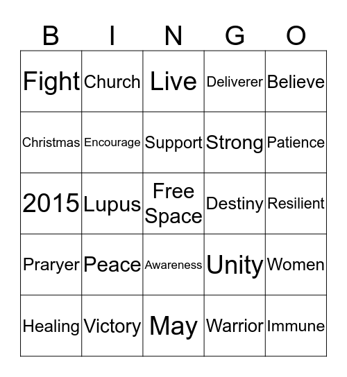 Lupus Awareness 2015 Bingo Card
