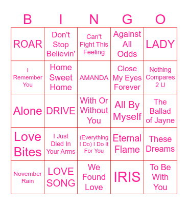 BALLADS Bingo Card