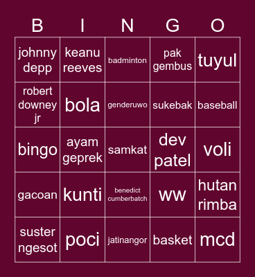 ahy Bingo Card