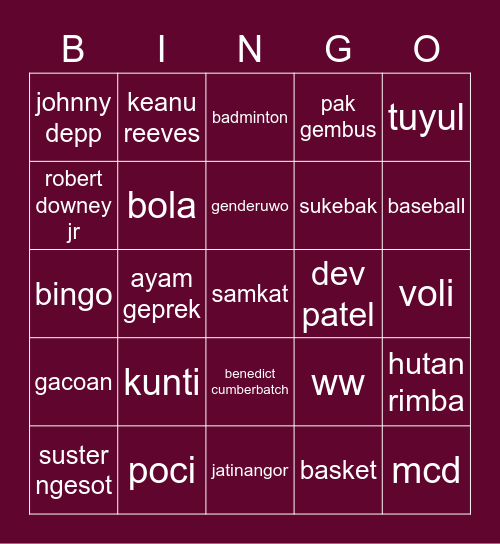 ahy Bingo Card