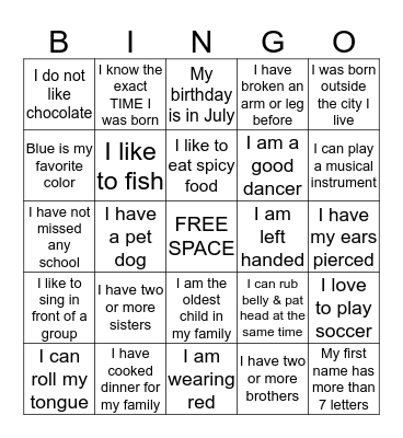 Card #1 Bingo Card