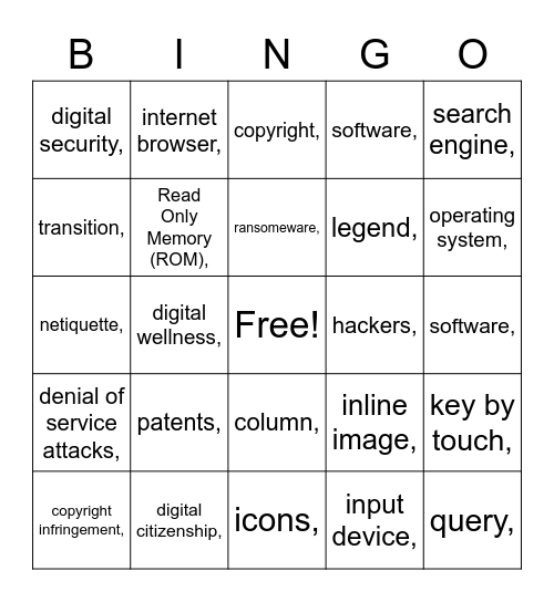 Digital Lit Vocab Bingo Card